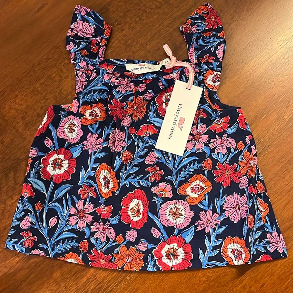 NWT Vineyard Vines Printed Flutter Sleeve Top, 2T